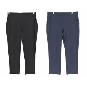 Lot of 2 Pair Eddie Bauer Pants Women L Black Navy Straight Leg Hiking Outdoor